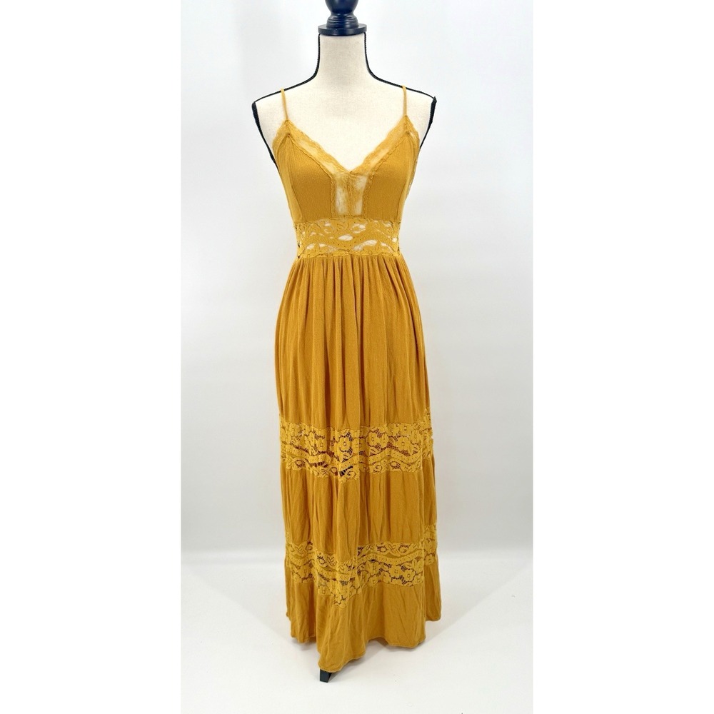 VTG Y2K Boho Rue21 Crochet Open Knit Maxi Dress Medium Backless Festival Cottage
